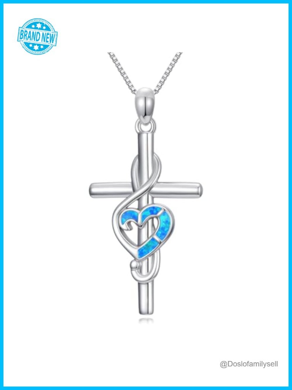 Sterling Silver Created Blue Opal Music Note Cross Necklace 18+2"